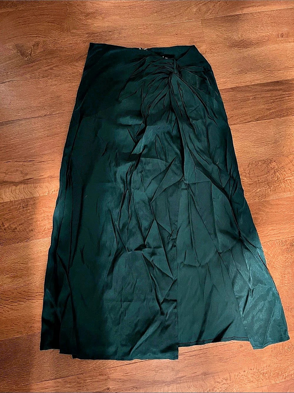 Always a Twist Front Midi Skirt Satin Twist Front Green XS Like New